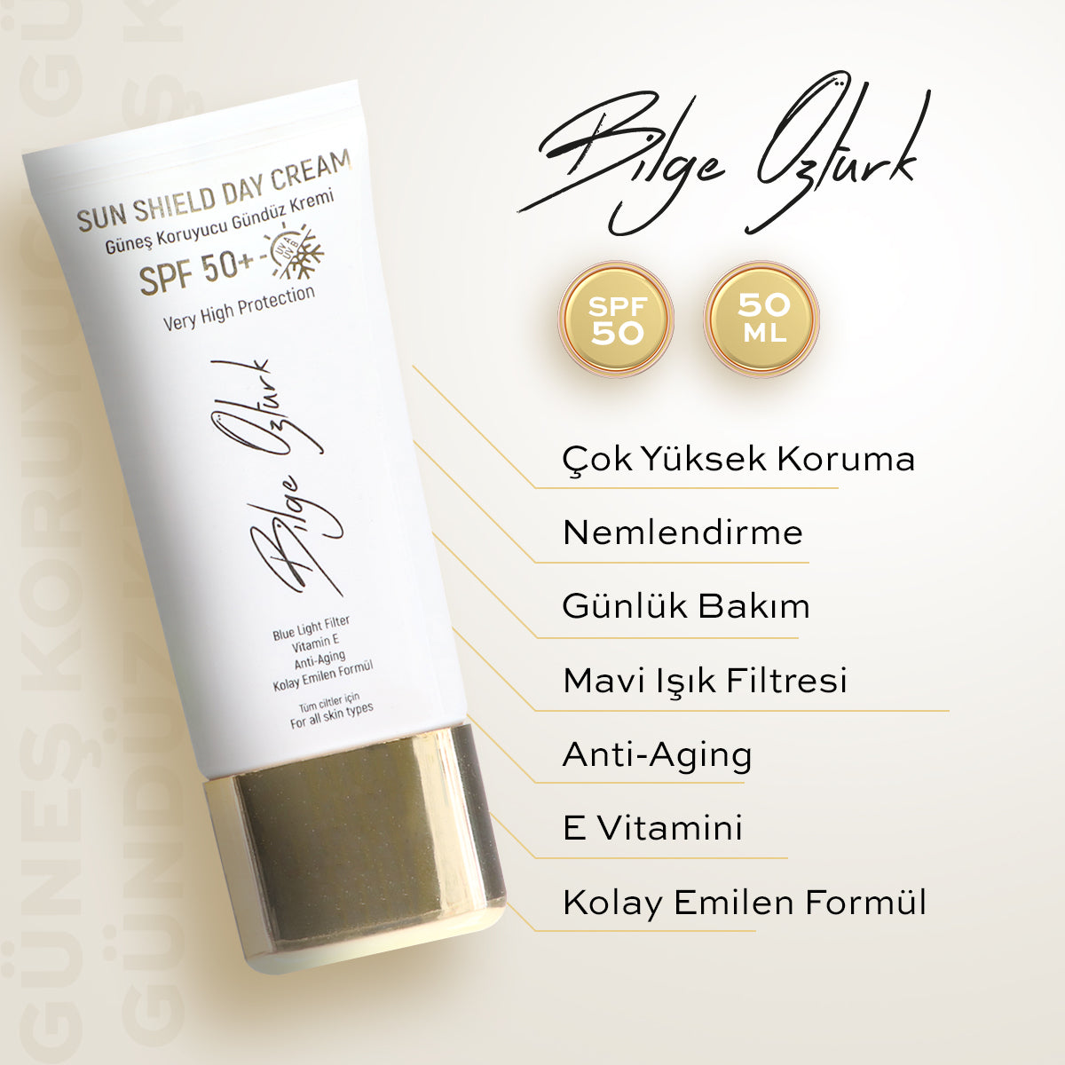 GÜNEŞ KORUYUCU GÜNDÜZ BAKIM KREMİ SPF50+ 50ML / SUN SHIELD DAY CREAM SPF50+